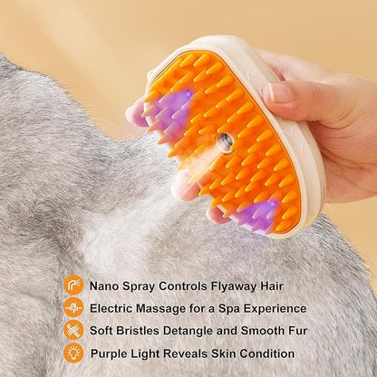 Spritz Defur Comb for Cats | Upgraded Electric Steam Cat Brush | Steam Brush for Cats | Cat Nail Clippers with Safety Design | Pet Bath Brush with Gel Dispenser |3PCS Premium Grooming Supplies, khaki