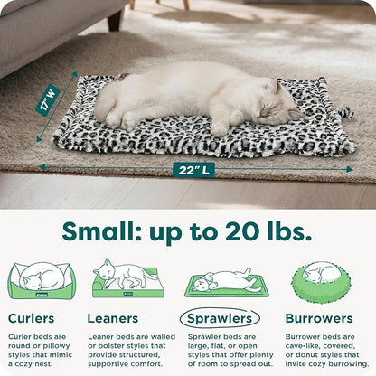 Furhaven ThermaNAP Self-Warming Cat Bed for Indoor Cats & Small Dogs, Washable & Reflects Body Heat - Quilted Faux Fur Reflective Bed Mat - Snow Leopard, Small