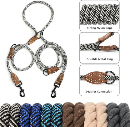 Mile High Life Hands Free Dog Leash, Crossbody Waist Leash with Genuine Leather Connection, Multifunctional Adjustable Slip Lead for Dog Walking Running (White, 8FT)