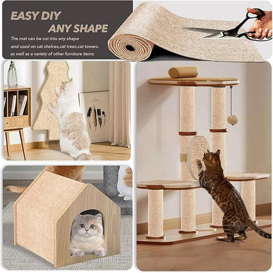 78.7"X15.8" Cat Scratching Mat, Self-Adhesive Cat Scratch Carpet, DIY Cats Scratch Furniture Protector for Couch, Sofa, Wall & Door, Durable Furniture Guards Couch Scratcher from Cats Claws (Beige)