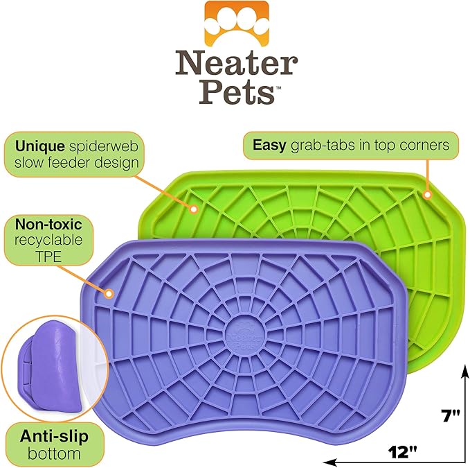 Neater Pets Neat-LIK Dog Lick Mat, Lick Mat for Dogs, Cats, Puppy, Reduces Anxiety & Boredom, Peanut Butter Slow Feeder, Interactive Treat Licking Pad, Mats for Small & Large Breed (Purple & Green)