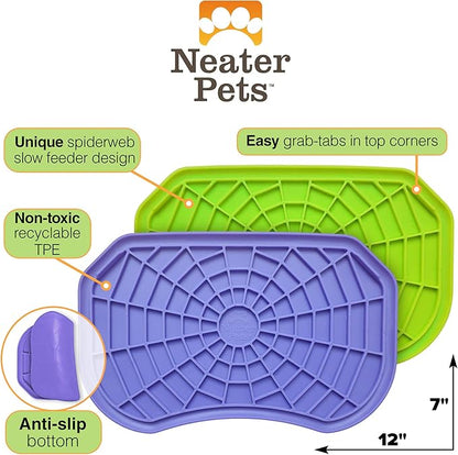 Neater Pets Neat-LIK Dog Lick Mat, Lick Mat for Dogs, Cats, Puppy, Reduces Anxiety & Boredom, Peanut Butter Slow Feeder, Interactive Treat Licking Pad, Mats for Small & Large Breed (Purple & Green)