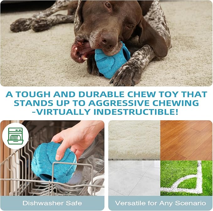 Interactive Dog Toys for Aggressive Chewers Indestructible Dogs Toy for Large/Medium Breed Durable Dog Frozen Treat Toy to Keep Them Busy and Reduces Anxiety 3-in-1 Enrichment Toys (Blue)