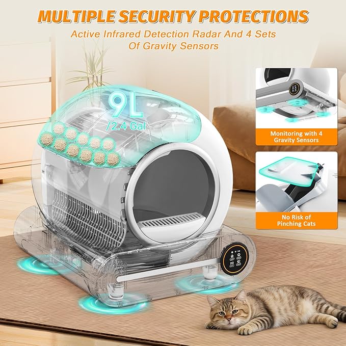 Self Cleaning Cat Litter Box, 65L+ 9 L Extra Large Robot Automatic Litter Box for Multiple Cats, APP Control, Deodorization with 1 Odor Eliminator, 3 Rolls Litters Bags