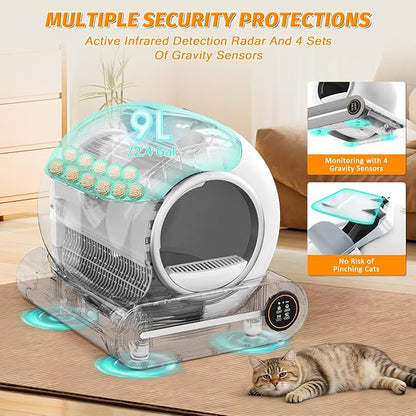 Self Cleaning Cat Litter Box, 65L+ 9 L Extra Large Robot Automatic Litter Box for Multiple Cats, APP Control, Deodorization with 1 Odor Eliminator, 3 Rolls Litters Bags