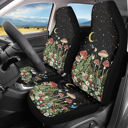 Mushroom Print Car Seat Covers for Front Seat Only Washable and Breathable Bucket Seat Covers for Women Men for Most Car Interior Covers Sedan Truck SUV Van - Vintage Butterfly Star Night