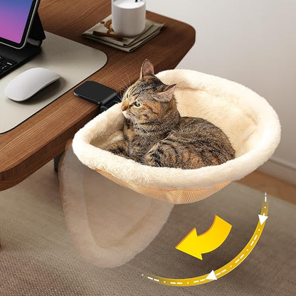 Cat Desk Bed - One-Click Folding,Sunken Design & Space-Saving Semi-Circular Cat Bed, Soft Faux Rabbit Fur Material, Suitable for Various Desktops-Maximum Hold Up to 40lb