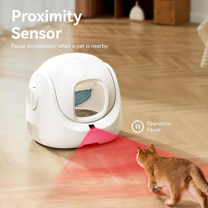 CATLINK Self Cleaning Litter Box, Pinch-Free Safety Protection, Automatic Litter Box Health Monitor for Kitten/Senior/Short-Legged, Suits Beginner/Traveler, SE White/Large (Multi-Cat Household)