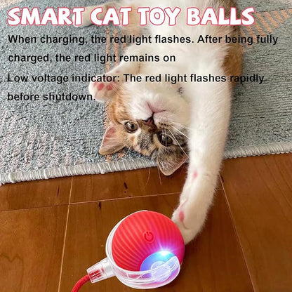 Automatic Interactive Cat Toys Ball, Motion Activated Kitten Toys with Twitchy Tail, 3 Speed Modes & Rechargeable Battery, Fun Indoor Cat Enrichment Toys for Small Medium Large Cats (Red)