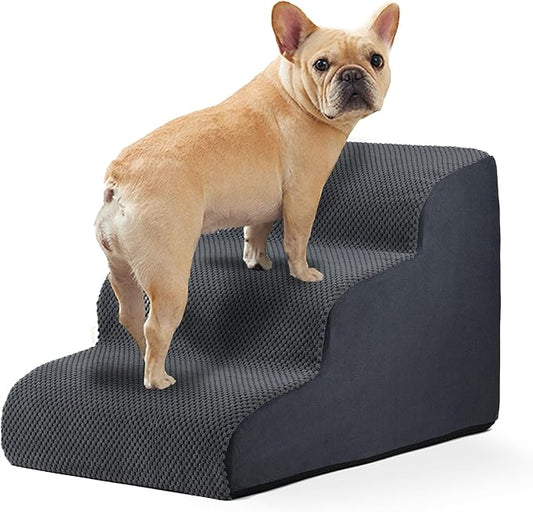 GARMART 3-Step Dog Stairs for Bed with Washable Cover, Durable High Density Foam Pet Ramp for Small Dogs, Gray