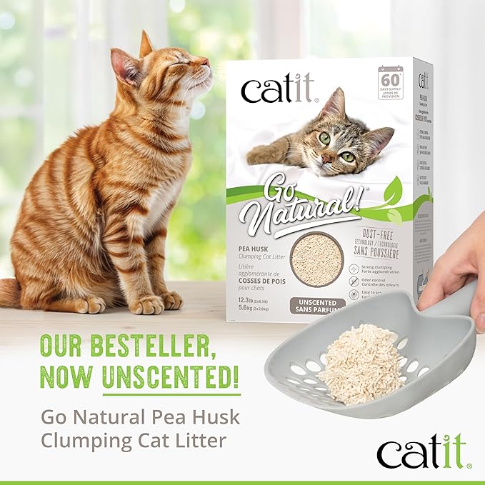Catit Go Natural Pea Husk Clumping Cat Litter – Unscented, 12.3 lbs – Plant-Based, Eco-Friendly, Dust-Free & Flushable Cat Litter – Natural Clumping Formula, Low Tracking, Highly Absorbent