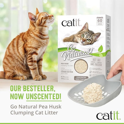 Catit Go Natural Pea Husk Clumping Cat Litter – Unscented, 12.3 lbs – Plant-Based, Eco-Friendly, Dust-Free & Flushable Cat Litter – Natural Clumping Formula, Low Tracking, Highly Absorbent
