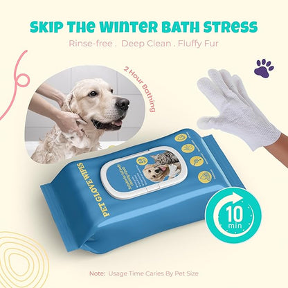Pet Glove Wipes for Dogs & Cats, No Rinse Full Body Cleaning Large Gloves (9.84 x 9.05 inch), Gentle Grooming for Paws Face Ears Eyes Coat, Alcohol Free, 20 Count