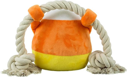 Native Pup Dog Toy Rope and Plush Stuffed Squeaker, Tug of War Toys for Dogs, Puppy Welcome Home Add on for Pets (Candy Corn)