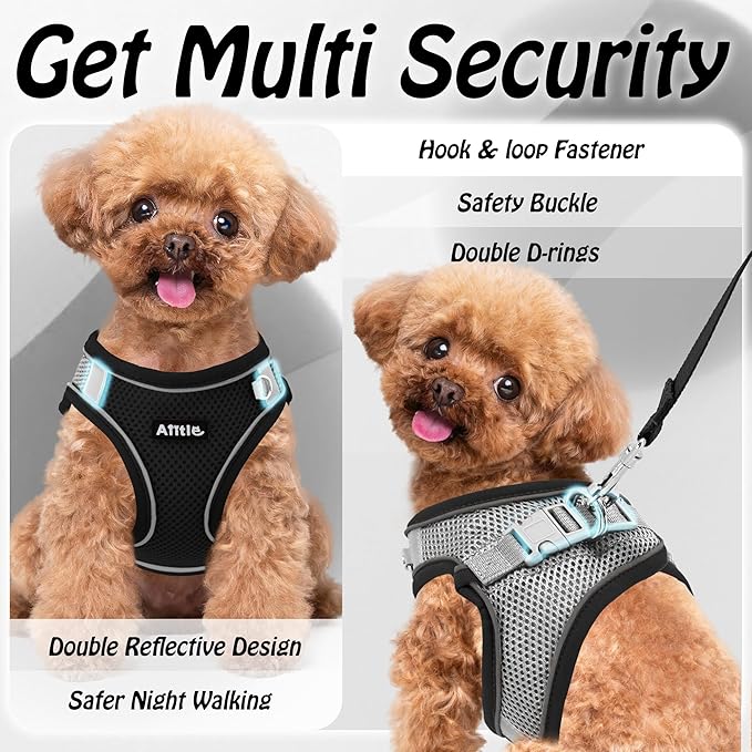 AIITLE Escape Proof Dog Harness - Step in Adjustable Dog Harness No Choke Over with Breathable Mesh and Quick-Release Buckle for All Weather- Outdoor Walking, Training for Medium Dogs Black XL