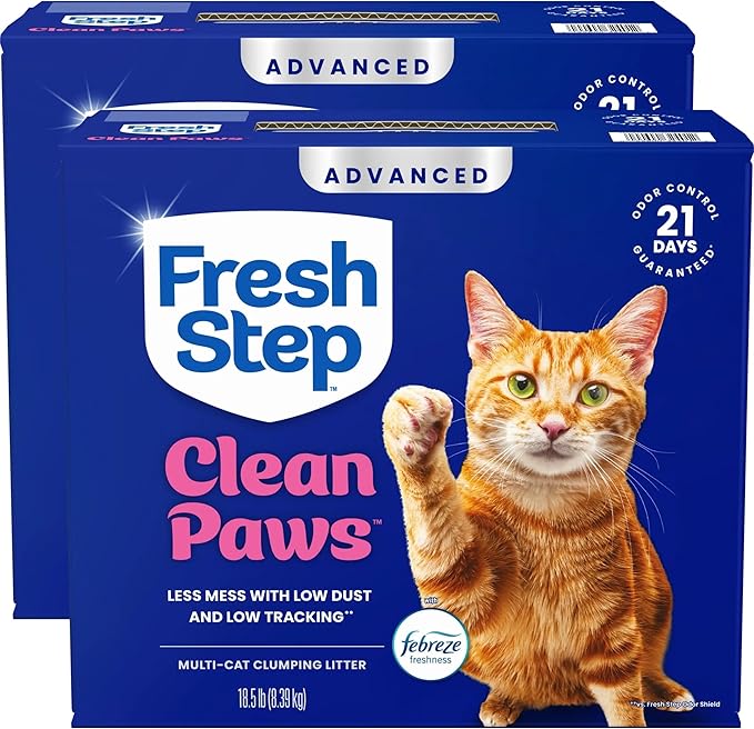 Fresh Step Advanced Clean Paws Multi Cat Clumping Cat Litter with Febreze Freshness, Low Dust, Odor Control with Ammonia Block Tech, Compatible in Automatic Litter Boxes, 37 lbs. (2 x 18.5 lb.)