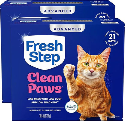 Fresh Step Advanced Clean Paws Multi Cat Clumping Cat Litter with Febreze Freshness, Low Dust, Odor Control with Ammonia Block Tech, Compatible in Automatic Litter Boxes, 37 lbs. (2 x 18.5 lb.)