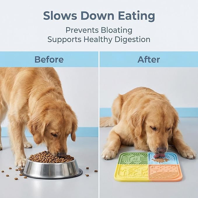 Dog Lick Mat with Suction Cups, 4-Texture Enrichment Slow Feeder for Dogs & Cats, Non-Slip Silicone Licking Pad for Anxiety Relief, Bathing & Training (Colorful)