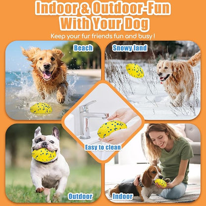 4.72" Indestructible Large Rugby Balls for Aggressive Chewers Durable Olive Bouncy Interactive Football Toy for Dogs Fetch Game Lightweight Floating Outdoor Training, Yellow