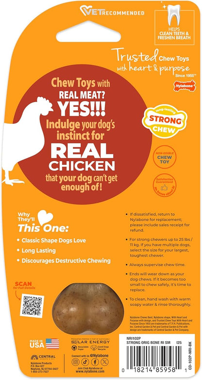 Nylabone Strong Chew Original Bone Dog Toy Made with Real Chicken, Durable Chew Toys for Aggressive Chewers, Long Lasting Dog Bone, Keeps Dogs Busy, Small Breeds - Up to 25 lbs