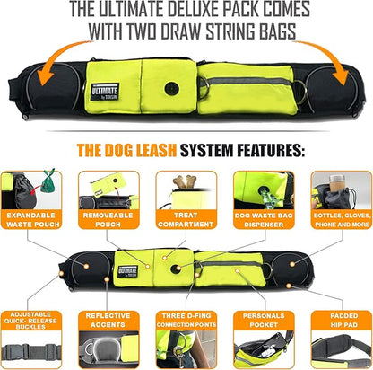 TAKSIN The Ultimate Hands Free Dog Leash for Walking Running Hiking Training, Reflective Bungee Leash, Treat Holder, Poop Bag Dispenser for Small Medium Large Dogs (Yellow Deluxe Pack)