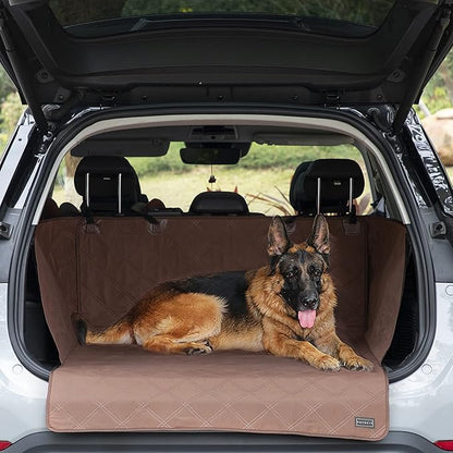 Petsfit SUV Cargo Liner for Dogs, Water-Resistant Scratchproof Dog Cover for Car with Side Flap, Durable Washable Dog Trunk Cover for SUV Against Dirt and Pet Hair, Large Size Universal Fit, Coffee