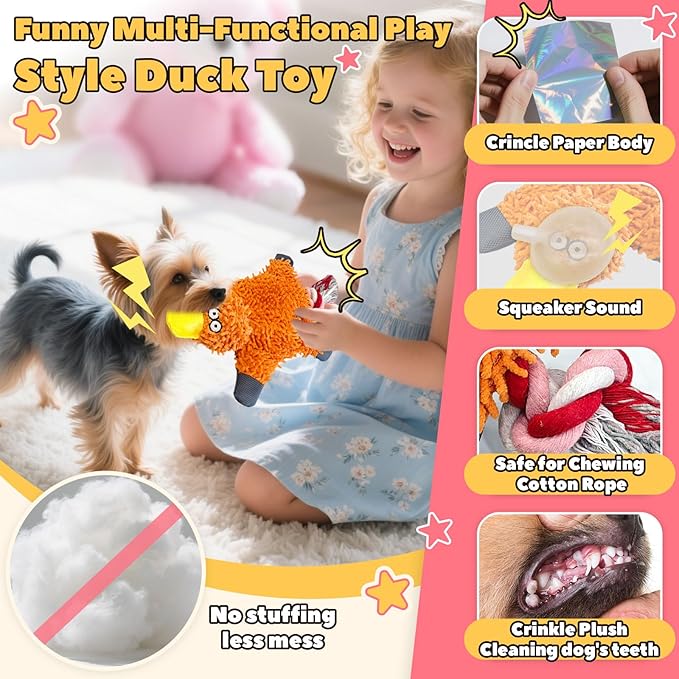 9 Pack Dog Toys for Small Dogs & Puppies Puppy Chew Toys for Teething No Stuffing Squeaky Rubber Chew Toys with Duck Toy, Donut, Cake, Dog Bone & Treat Ball for Calming Chewing Fun