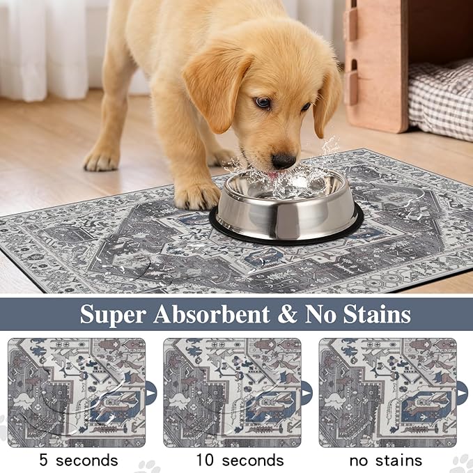 famibay Dog Food Mat, Absorbent Cat Dog Mats for Food and Water, No Stains Quick Dry Pet Cat Bowl Mats with Non Slip Backing, Boho Pet Feeding Mat for Floor Waterproof 12"x20"
