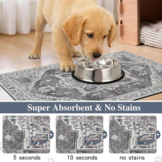famibay Dog Food Mat, Absorbent Cat Dog Mats for Food and Water, No Stains Quick Dry Pet Cat Bowl Mats with Non Slip Backing, Boho Pet Feeding Mat for Floor Waterproof 16"x24"