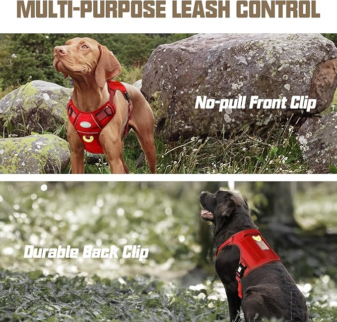 AUROTH Tactical Dog Harness for Large Dogs No Pull Adjustable Pet Harness Reflective K9 Working Training Easy Control Pet Vest Military Service Dog Harnesses Red XL