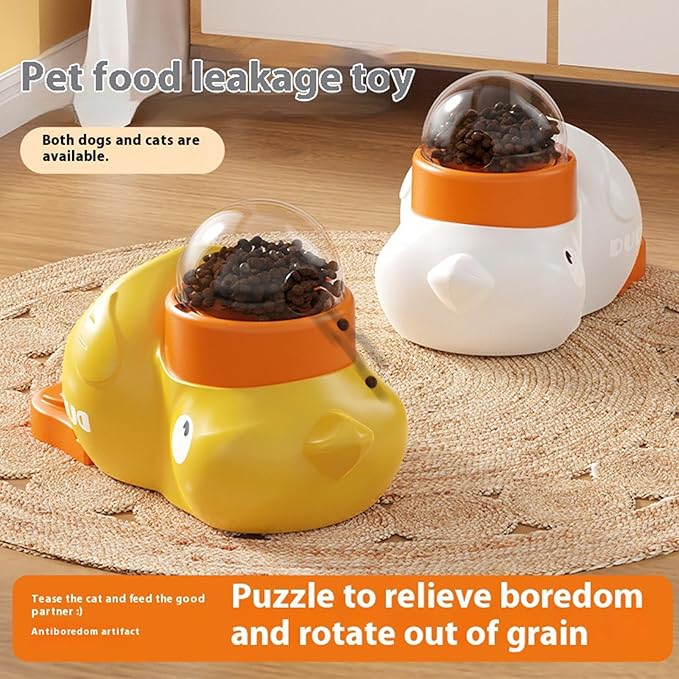 2-in-1 Interactive Dog Puzzle Toy & Slow Feeder – Fun Treat Dispenser for Small & Medium Dogs, Anti-Gulping Duck-Shaped Design, Reduces Bloating & Boredom, No Battery Required (Yellow-B)
