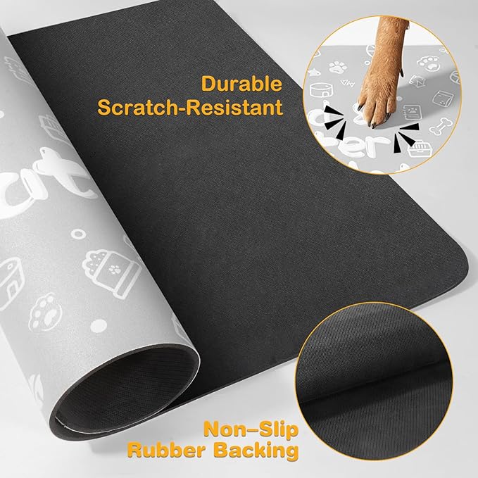 Pet Feeding Mat,Dog Cat Mat for Food and Water,Dog Bowl Waterproof Placemat with Rubber Backing,Absorbent Quick Dry Water Dispenser Mat for Pet（Light Gray 17"×29"）