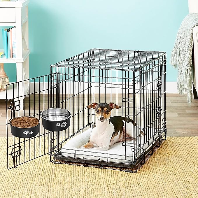 2-in-1 Dog Crate Water Bowl Hanging,2 Pack Stainless Steel Water Food Bowl No Spill for Crate Cage,Kennel Bowls Mountable Dog Dish Feeder Coop Cup with Non-Slip Base for Dogs Cats Bunny Ferret Bird