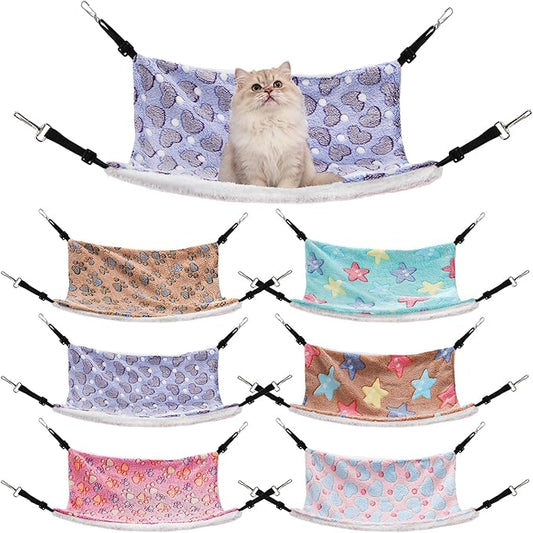 6 Pieces Cat Hammock for Cage, Reversible Soft Pet Hanging Bed with Adjustable Strap, Double Sided Small Animal Sleeping Hammock for Cat Ferret Puppy Rabbits