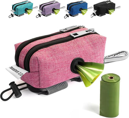 Dog Poop Bag Holder for Leashes - Dog Poop Bag Dispenser and Treat Holder with 2 Waterproof Pouches for Pet Waste Bags and Walking Accessories + 1 Free Roll - Leashrr 2.0 (Pink)