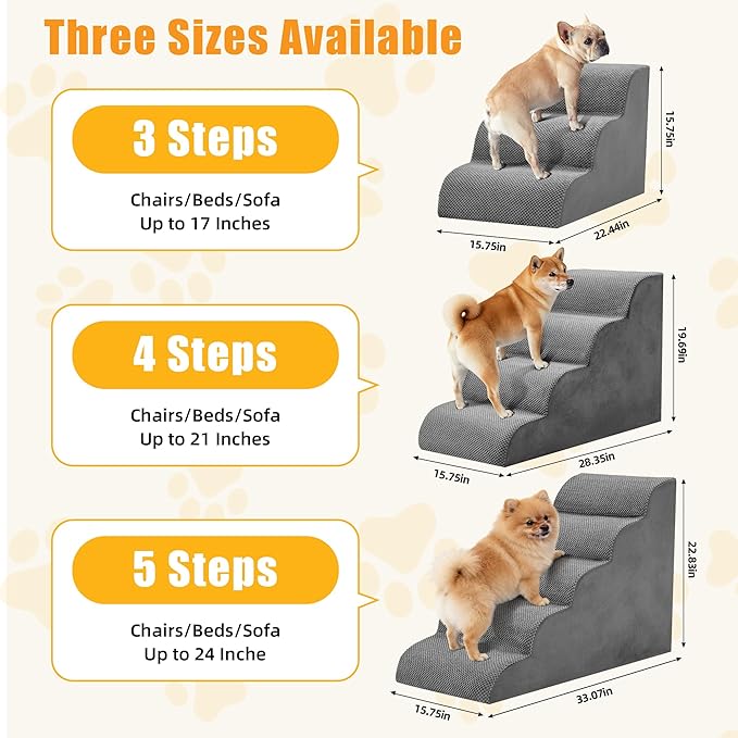 4-Step Dog Stairs for Large Dogs and Cats, 20in H Dog Steps for Couch, Sofa, Chair, Non-Slip Sturdy Pet Steps, Pet Ramp for High Bed Indoor