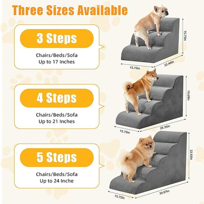 4-Step Dog Stairs for Large Dogs and Cats, 20in H Dog Steps for Couch, Sofa, Chair, Non-Slip Sturdy Pet Steps, Pet Ramp for High Bed Indoor