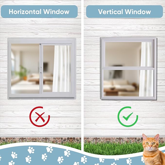 Cat Window Box Weatherproof Catio Outdoor Cat Enclosure Perch with Bug-Proof Wire Grid Fits Double Hung Frames 25.4" to 43.3" Wide Sunbathing Napping Overlooking