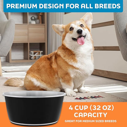 Master Pet Supply Stainless Steel Dog Bowls Set of 2 (32 Oz Each) with Non-Slip Rubber Base - Black Velvet - Basic Dog Food Bowl Water & Food Bowls for Small Medium Large Dogs & Cats, Metal Dish