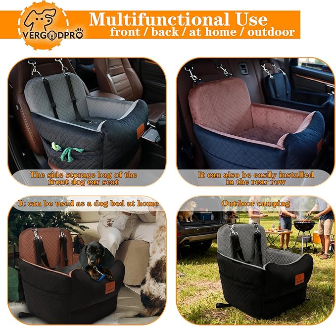 Dog Car Seat for Small Medium Dogs,Portable Pet Booster Seat with Safety Strap & Removable Washable Pad,Memory Foam Dog Travel Bed for Car,SOFE Velvet for Puppies Cats（M-Black/Brown）