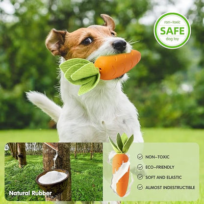 HEYKEY Dog Squeaky Chew Toys, Indestructible Suitable for Aggressive Chewers, Durable Natural Rubber Carrot Dog Toys Milk-Flavored Dog Teeth-Cleaning Toy for Puppy Medium Large Dogs, Orange