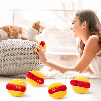 L1rabe Hot Dog Catnip Stuffed Toys - 5 National Pet Day Funny Hot Dog Cat Toys Indoor Yellow Interactive Pet Supplies, Kitten Chew Bite Tools Cat Lovers, Organic Eco-Friendly Birthday Gift