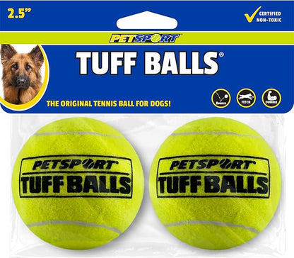 PetSport Tuff Ball - Medium Tennis Balls for Dogs, Great for Boredom & Aggressive Chewers, Dog Toy, Medium Tennis Balls for All Dogs, Certified Non-Toxic, Won't Wear Down Teeth - 2.5"(2 Pack)