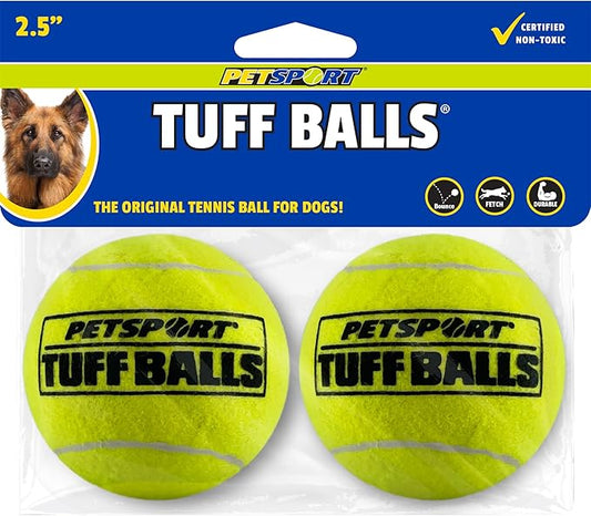 PetSport Tuff Ball - Medium Tennis Balls for Dogs, Great for Boredom & Aggressive Chewers, Dog Toy, Medium Tennis Balls for All Dogs, Certified Non-Toxic, Won't Wear Down Teeth - 2.5"(2 Pack)