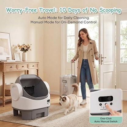 Greesum Self Cleaning Cat Litter Box, Open-Top Automatic Litter Box for Multiple Cats, No App or WiFi Needed, 10-Day Capacity, Safety Sensors, Easy Setup, 1-Year Warranty