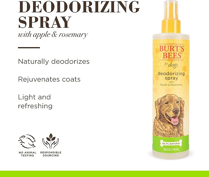 Burt's Bees for Pets Deodorizing Spray for Dogs with Apple and Rosemary, 99.7% Natural Origin Formulas, Waterless Dog Shampoo - Gentle Dry Shampoo for Dogs, Best Dog Shampoo, 10 oz