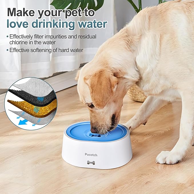 Dog Water Bowl No Spill 2L/70oz Spill Proof Slow Water Feeder for Dogs No Splash Pet Water Bowl Dispenser for Messy Drinkers Vehicle BPA Free