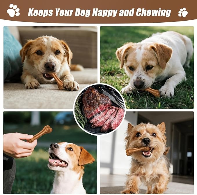 SCHITEC Dog Bone Chew Toys for Small Dogs & Puppies, Beef Flavor Teething Toy, Durable Dog Toys for Aggressive Chewers, Teeth Cleaning, 5Pcs