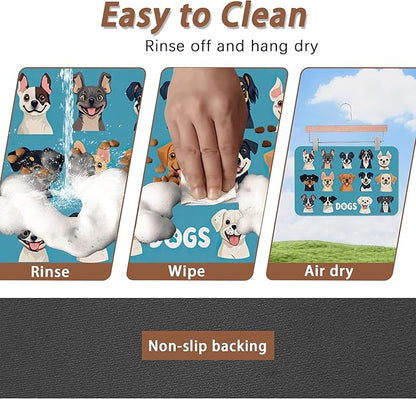 Cute Dog Cat Food Mat,Absorbent Pet Feeding Mat with Rubber Backing,Non-Slip Water Bowl Placemat,Indoor Pet Accessories Supplies 12"x20"