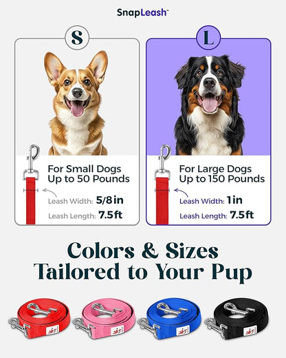 Hands-Free Dog Leash Training Running Snapleash, Waist & Shoulder Lead for Walking, Traffic Lead, Dual Pet Leash Adjustable for Large, Medium and Small Dog Breeds (RED, Large (1in x 7.5ft))